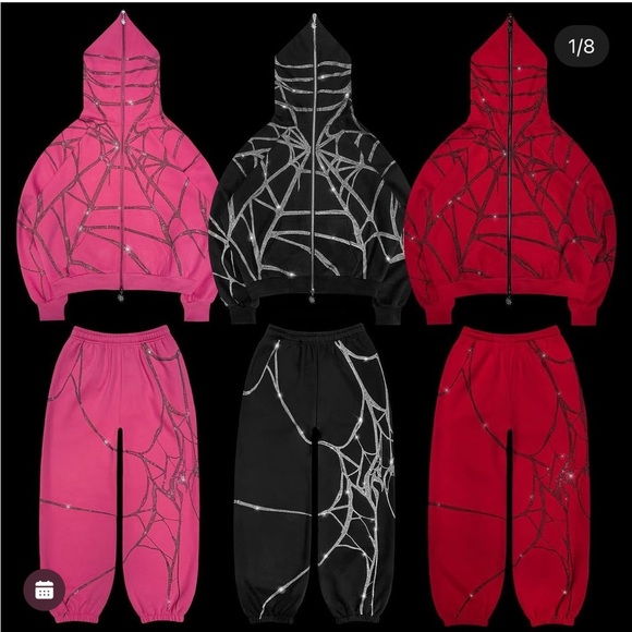 RARE Named Collective Poison Spider Web Rhinestone Track Suit Hoodie Pants - Picture 8 of 8